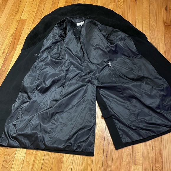 Vintage Wool Cashmere GENUINE DYED SHEEPEKIN Fur trim Cowl one Button Fit Flare - Picture 7 of 9